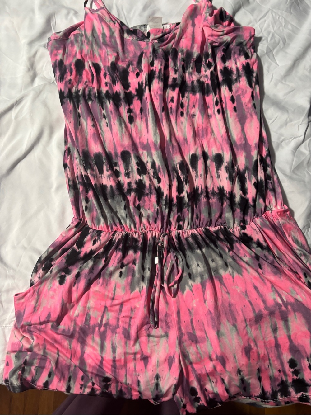Ariella Pink and Black Tie-Dye Cami Romper